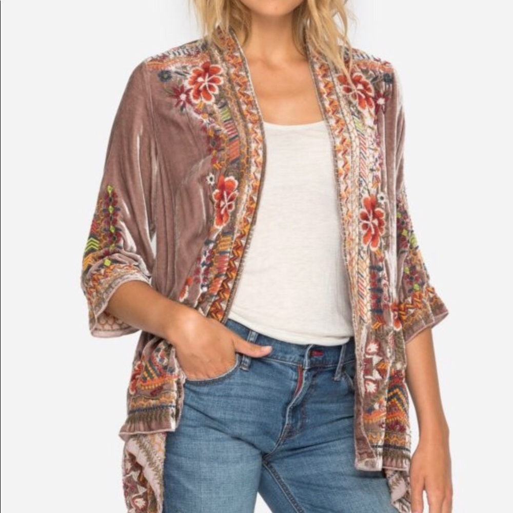 Johnny Was “WALESKA” Velvet Cardigan, Rose, Size L